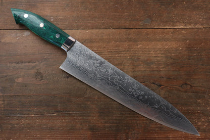 Takeshi Saji R2/SG2 Diamond Finish Damascus Gyuto Japanese Knife 240mm with Green Turquoise (Nomura Style) Handle - Japanny - Best Japanese Knife