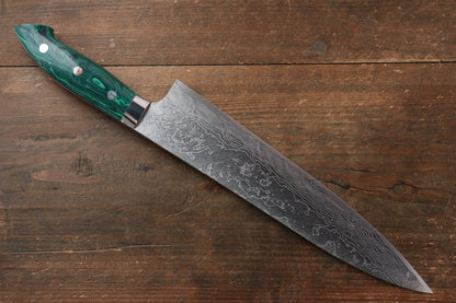 Takeshi Saji R2/SG2 Diamond Finish Damascus Gyuto Japanese Knife 240mm with Green Turquoise (Nomura Style) Handle - Japanny - Best Japanese Knife