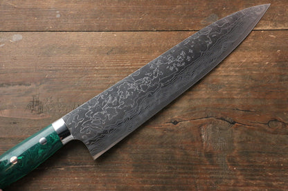 Takeshi Saji R2/SG2 Diamond Finish Damascus Gyuto Japanese Knife 240mm with Green Turquoise (Nomura Style) Handle - Japanny - Best Japanese Knife