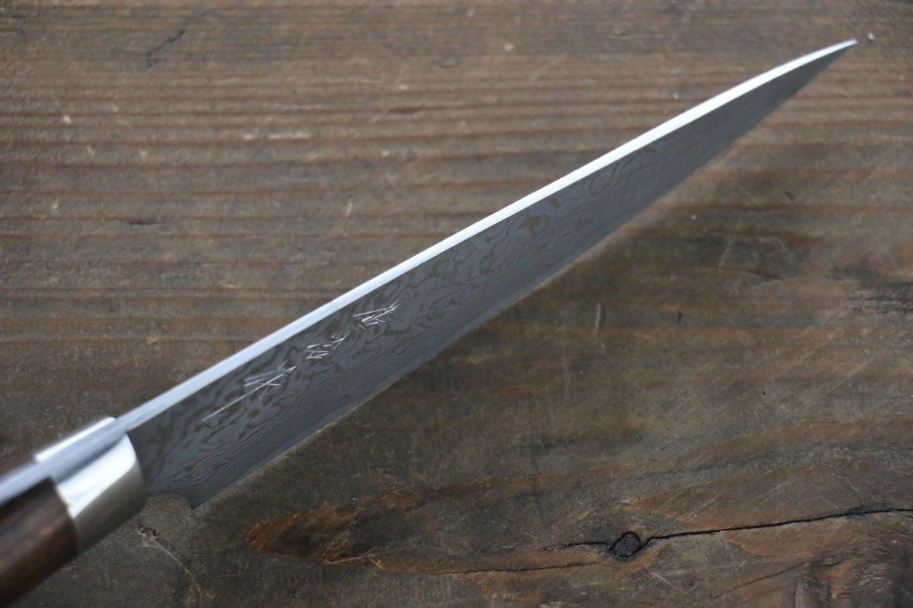 Takeshi Saji R2/SG2 Black Damascus Petty Japanese Chef Knife 135mm with Iron Wood handle - Japanny - Best Japanese Knife