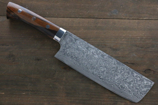 Takeshi Saji R2/SG2 Black Damascus Nakiri Japanese Chef Knife 165mm with Iron Wood handle - Japanny - Best Japanese Knife