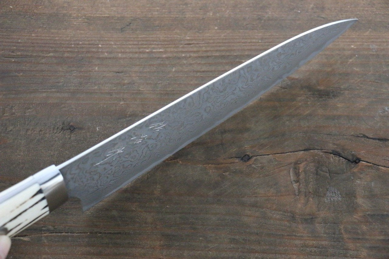 Takeshi Saji R2/SG2 Black Damascus Gyuto Japanese Chef Knife 180mm with Cow Bone Handle - Japanny - Best Japanese Knife