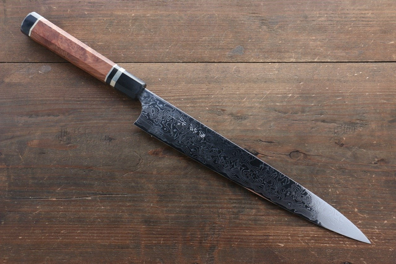 Takeshi Saji R2/SG2 Mirrored Damascus Sujihiki Japanese Chef Knife 270mm with Chinese Quince Handle(ferrule: Water Buffalo with Triple Ring) - Japanny - Best Japanese Knife