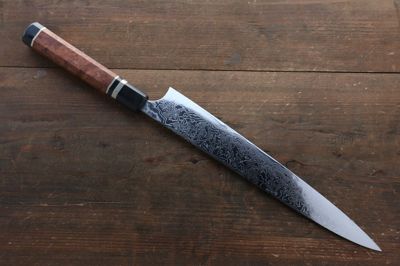 Takeshi Saji R2/SG2 Mirrored Damascus Sujihiki Japanese Chef Knife 270mm with Chinese Quince Handle(ferrule: Water Buffalo with Triple Ring) - Japanny - Best Japanese Knife