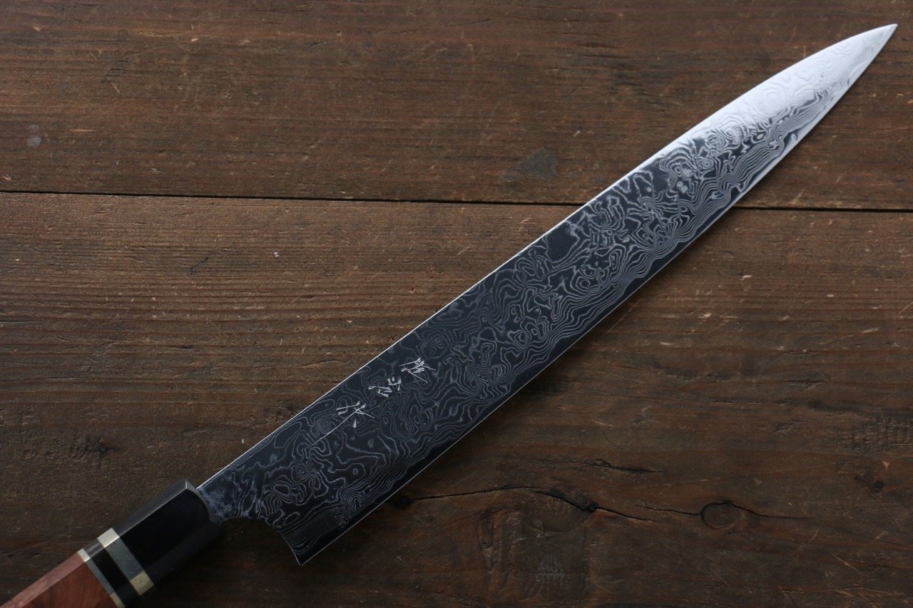 Takeshi Saji R2/SG2 Mirrored Damascus Sujihiki Japanese Chef Knife 270mm with Chinese Quince Handle(ferrule: Water Buffalo with Triple Ring) - Japanny - Best Japanese Knife