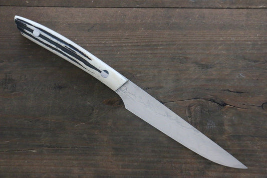 Takeshi Saji VG10 Black Damascus Steak Knife 125mm with White Bone Handle - Japanny - Best Japanese Knife