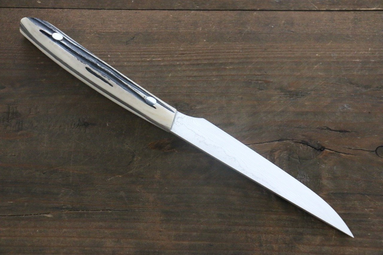 Takeshi Saji VG10 Black Damascus Steak Knife 125mm with White Bone Handle - Japanny - Best Japanese Knife