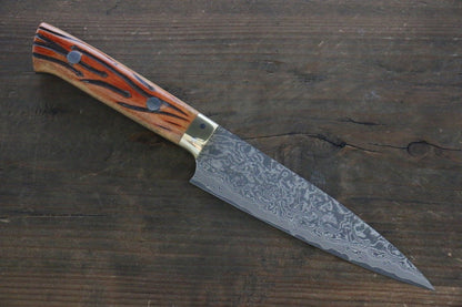 Takeshi Saji R2/SG2 Black Damascus Petty Japanese Chef Knife 135mm with Orange Bone Handle - Japanny - Best Japanese Knife