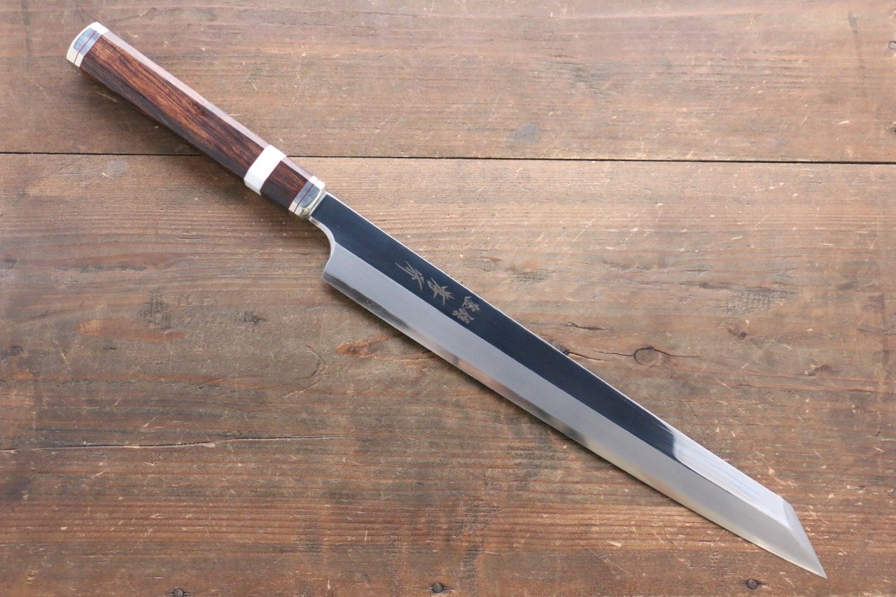 Sakai Takayuki Shiden Silver Steel No.3 Japanese Chef's Kengata Yanagiba Knife with Desert Ironwood Handle 300mm - Japanny - Best Japanese Knife