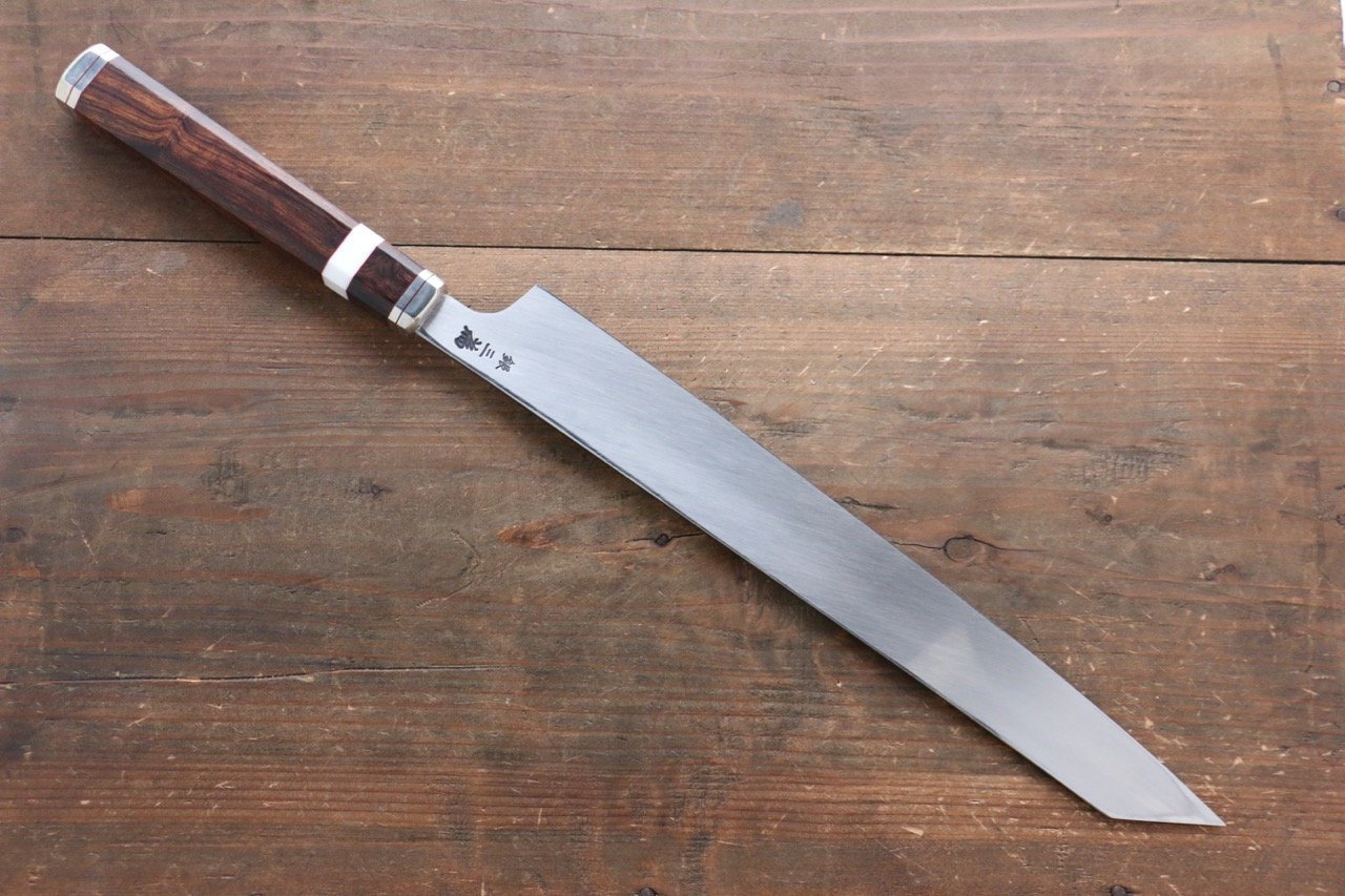 Sakai Takayuki Shiden Silver Steel No.3 Japanese Chef's Kengata Yanagiba Knife with Desert Ironwood Handle 300mm - Japanny - Best Japanese Knife