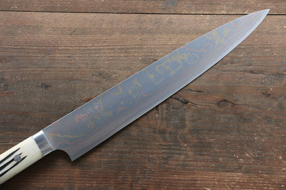 Takeshi Saji Blue Steel No.2 Colored Damascus  Sujihiki Japanese Chef Knife 270mm with White Bone Handle - Japanny - Best Japanese Knife