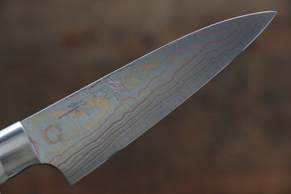 Takeshi Saji Blue Steel No.2 Colored Damascus  Petty Japanese Chef Knife 90mm with White Bone Handle - Japanny - Best Japanese Knife