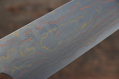 Takeshi Saji Blue Steel No.2 Colored Damascus  Santoku Japanese Chef Knife 180mm with White Bone Handle - Japanny - Best Japanese Knife