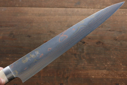 Takeshi Saji Blue Steel No.2 Colored Damascus  Sujihiki Japanese Chef Knife 240mm with White Bone Handle - Japanny - Best Japanese Knife