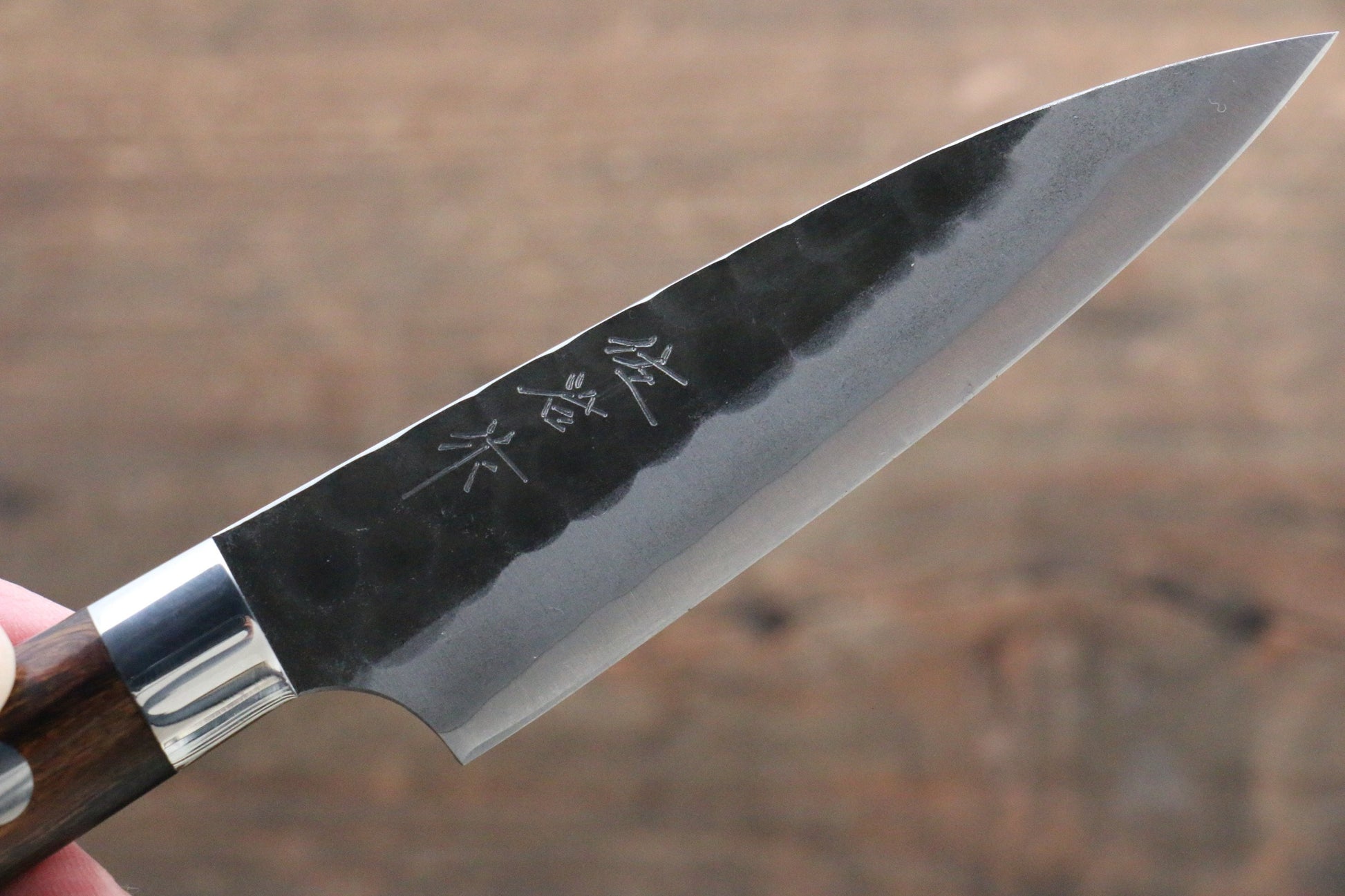 Takeshi Saji Blue Super Kurouchi Hammered Petty-Utility Japanese Knife 90mm with Ironwood Handle - Japanny - Best Japanese Knife