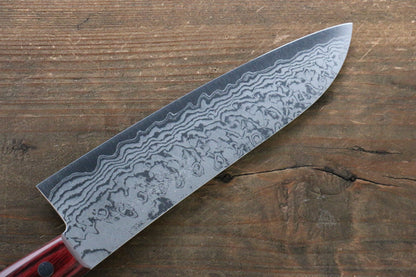 Katsushige Anryu VG10 Damascus Santoku Japanese Knife 170mm with Red Pakka wood Handle - Japanny - Best Japanese Knife