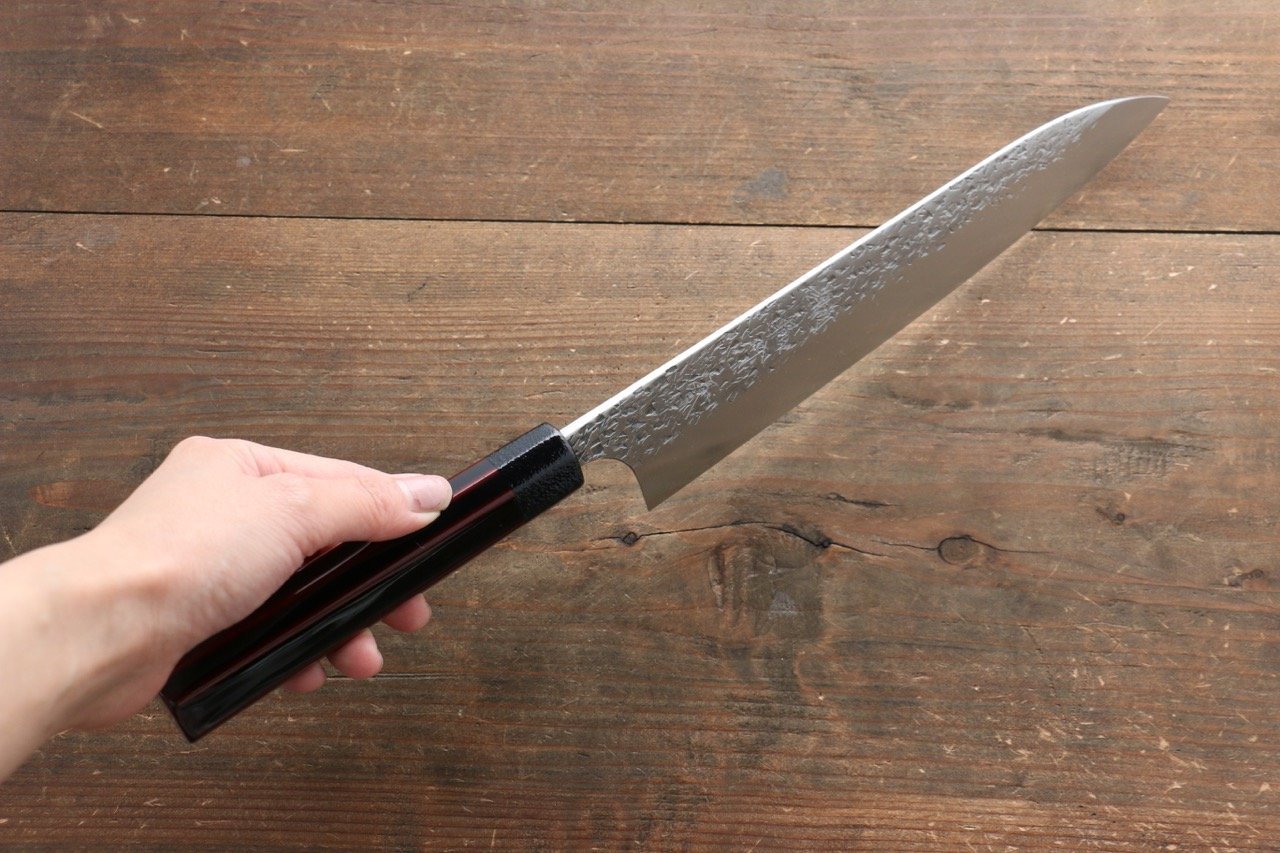 Yu Kurosaki Shizuku R2/SG2 Hammered Gyuto Japanese Knife 210mm with Lacquered Handle - Japanny - Best Japanese Knife