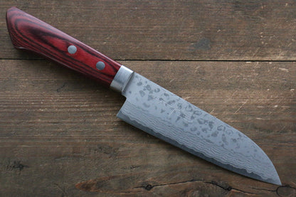 Kunihira Kunihira Sairyu VG10 Damascus Small Santoku Japanese Knife 135mm with Red Pakka wood Handle - Japanny - Best Japanese Knife