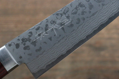 Kunihira Kunihira Sairyu VG10 Damascus Small Santoku Japanese Knife 135mm with Red Pakka wood Handle - Japanny - Best Japanese Knife