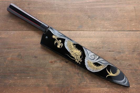 Yu Kurosaki Shizuku R2/SG2 Hammered Gyuto Japanese Knife 240mm with Lacquered Handle with Saya (Dragon) - Japanny - Best Japanese Knife