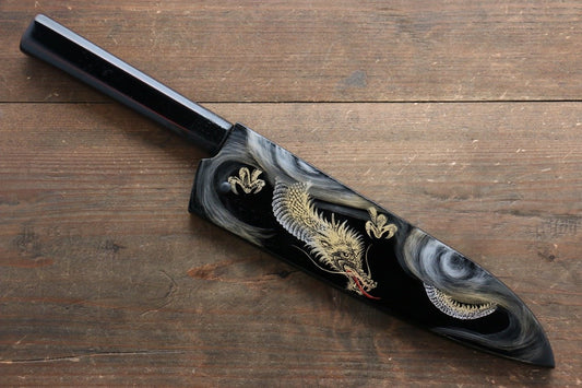 Yu Kurosaki Shizuku R2/SG2 Hammered Bunka Japanese Knife 165mm with Lacquered Handle with Saya (Dragon) - Japanny - Best Japanese Knife