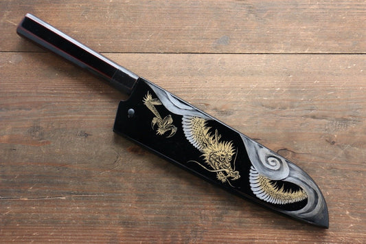 Yu Kurosaki Shizuku R2/SG2 Hammered Santoku Japanese Knife 165mm with Lacquered Handle with Saya (Dragon) - Japanny - Best Japanese Knife