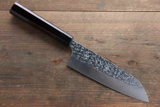 Yu Kurosaki Shizuku R2/SG2 Hammered Santoku Japanese Knife 165mm with Lacquered Handle - Japanny - Best Japanese Knife