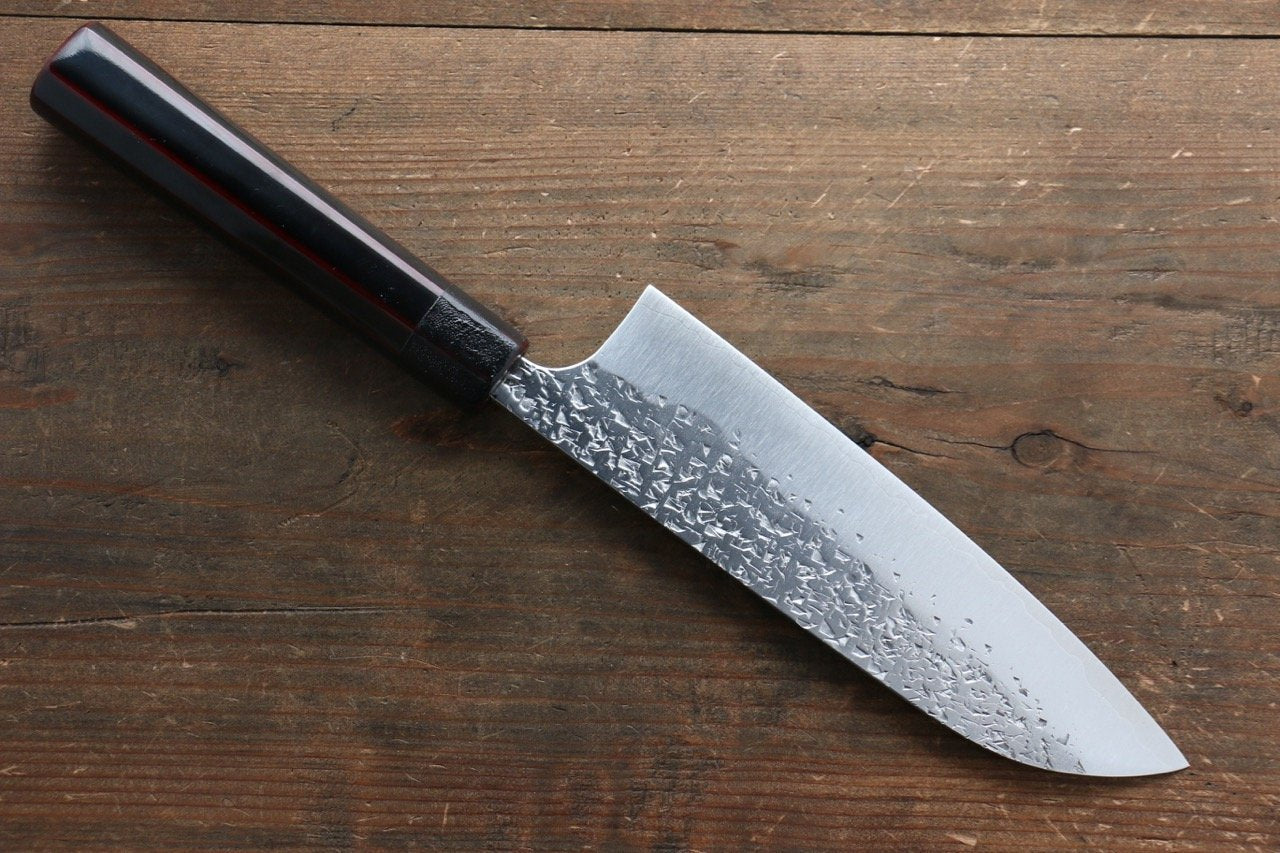 Yu Kurosaki Shizuku R2/SG2 Hammered Santoku Japanese Knife 165mm with Lacquered Handle - Japanny - Best Japanese Knife