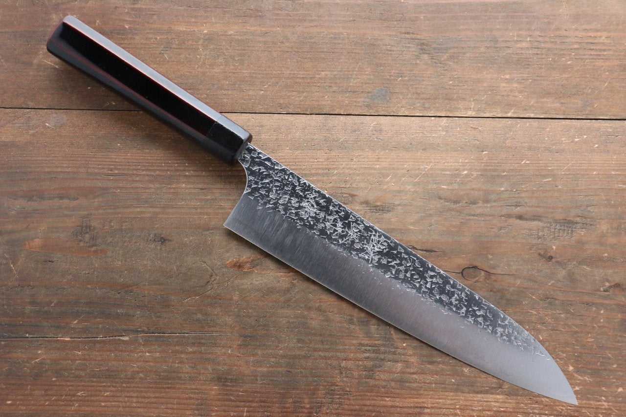 Yu Kurosaki Shizuku R2/SG2 Hammered Gyuto Japanese Knife 240mm with Lacquered Handle with Chinkin Saya (Hanabi) - Japanny - Best Japanese Knife