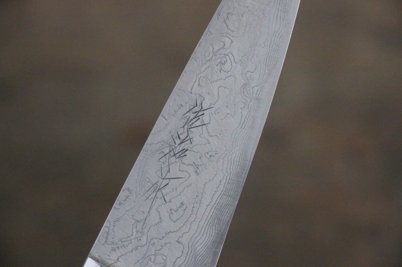 Takeshi Saji R2/SG2 Diamond Finish Damascus Petty Japanese Chef Knife 90mm with Iron Wood handle - Japanny - Best Japanese Knife