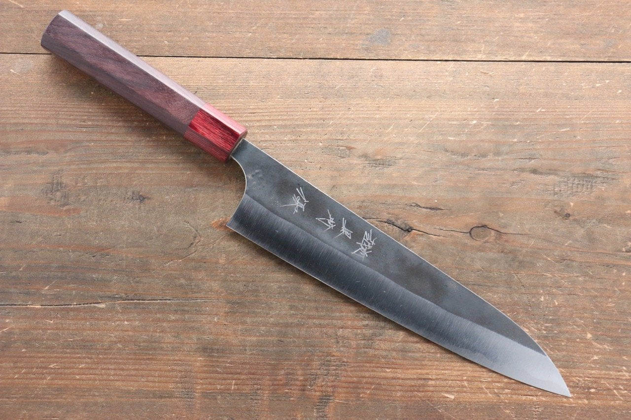 Yu Kurosaki Blue Super Kurouchi Gyuto Japanese Knife 210mm with Shitan rosewood handle (ferrule: Red Plywood) Handle - Japanny - Best Japanese Knife