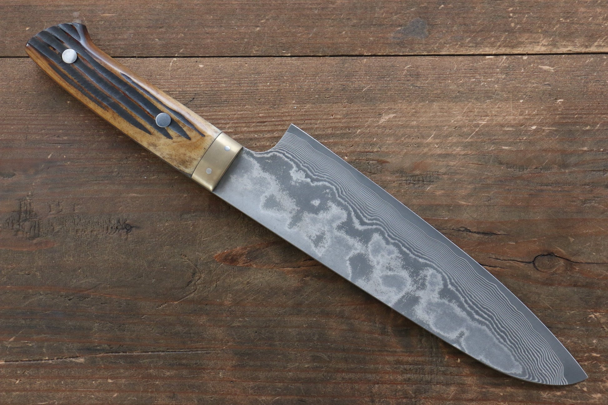 Takeshi Saji VG10 Black Damascus Santoku Japanese Knife 180mm with Yellow Cow Bone  Handle - Japanny - Best Japanese Knife