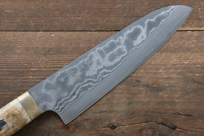 Takeshi Saji VG10 Black Damascus Santoku Japanese Knife 180mm with Yellow Cow Bone  Handle - Japanny - Best Japanese Knife