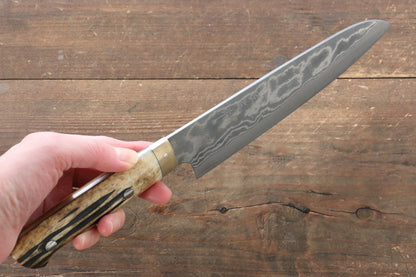 Takeshi Saji VG10 Black Damascus Santoku Japanese Knife 180mm with Yellow Cow Bone  Handle - Japanny - Best Japanese Knife