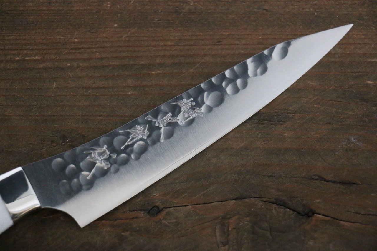 Yu Kurosaki R2 Clad Hammered Petty Japanese Chef Knife 130mm White Stone Handle - Japanny - Best Japanese Knife