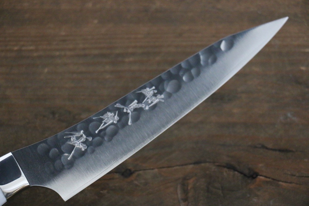 Yu Kurosaki R2 Clad Hammered Petty Japanese Chef Knife 130mm White Stone Handle - Japanny - Best Japanese Knife