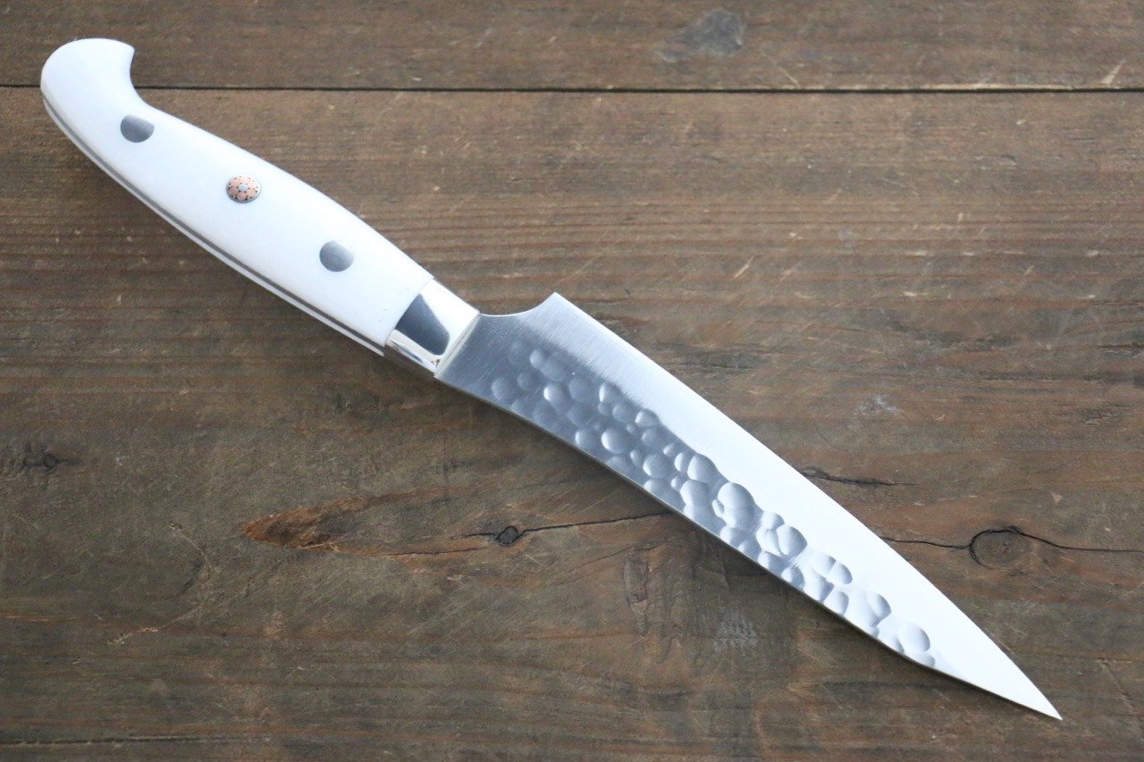 Yu Kurosaki R2 Clad Hammered Petty Japanese Chef Knife 130mm White Stone Handle - Japanny - Best Japanese Knife