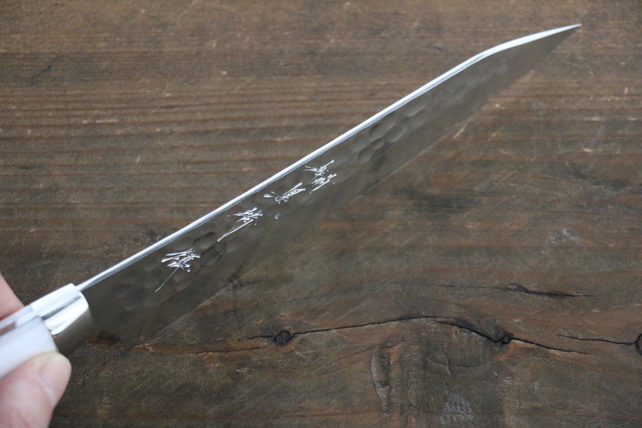 Yu Kurosaki Blue R2 Clad Hammered Petty Japanese Chef Knife 150mm White Stone Handle - Japanny - Best Japanese Knife