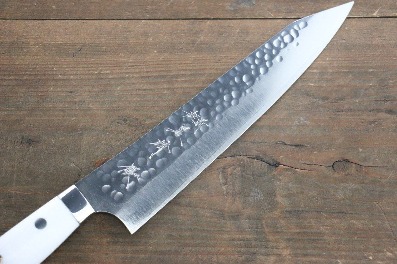 Yu Kurosaki R2/SG2 Steel Hammered Japanese Chef���������s Gyuto Knife 210mm White Stone Handle - Japanny - Best Japanese Knife