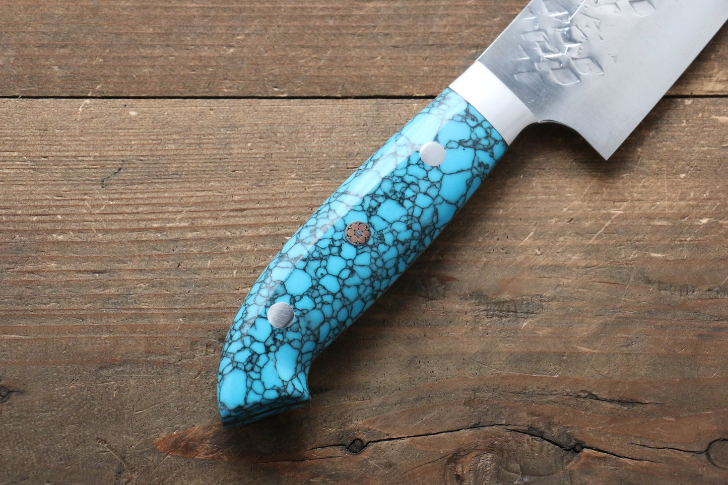 Takeshi Saji SRS13 Hammered Gyuto Japanese Knife 210mm with Blue Turquoise (Nomura Style) Handle - Japanny - Best Japanese Knife