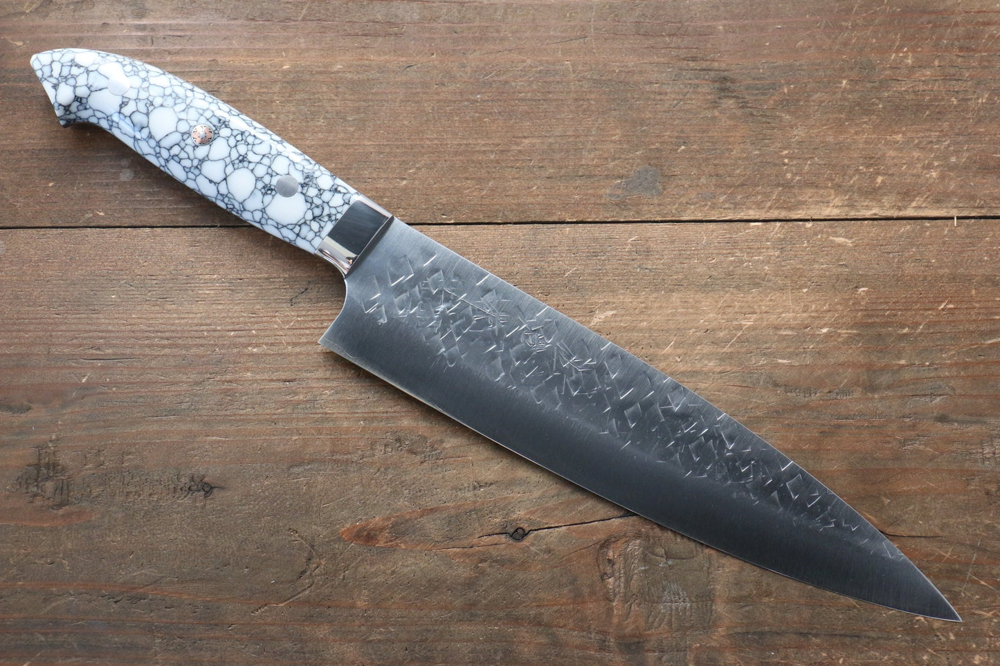 Takeshi Saji SRS13 Hammered Gyuto Japanese Knife 210mm with WhiteBlack Stone Handle - Japanny - Best Japanese Knife