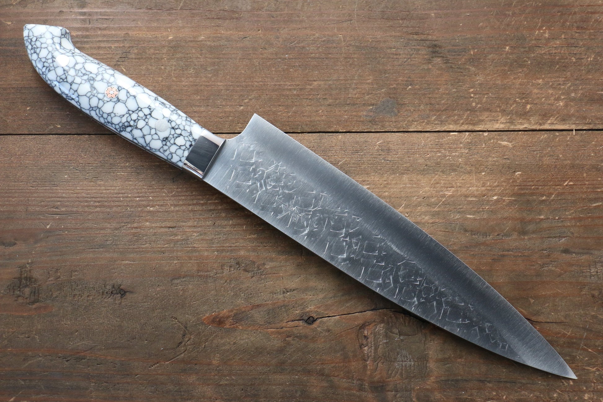 Takeshi Saji SRS13 Hammered Gyuto Japanese Knife 210mm with WhiteBlack Stone Handle - Japanny - Best Japanese Knife