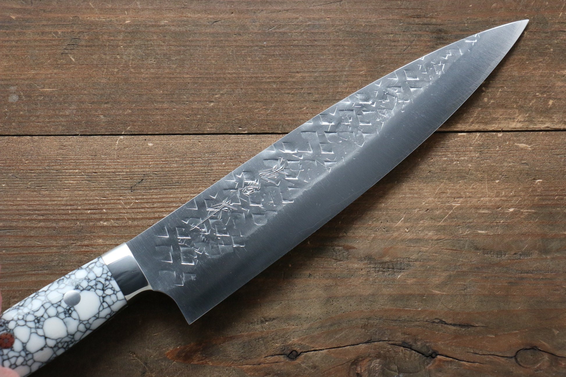 Takeshi Saji SRS13 Hammered Gyuto Japanese Knife 210mm with WhiteBlack Stone Handle - Japanny - Best Japanese Knife