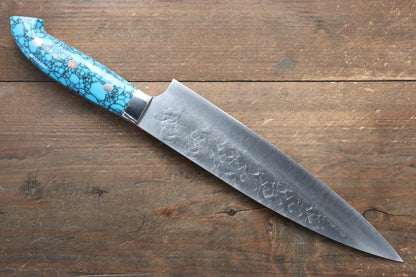 Takeshi Saji SRS13 Hammered Gyuto Japanese Knife 210mm with Blue Turquoise (Nomura Style) Handle - Japanny - Best Japanese Knife