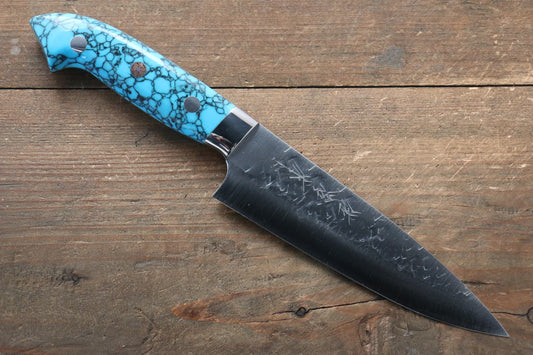 Takeshi Saji SRS13 Hammered Petty-Utility Japanese Knife 135mm with Blue Turquoise (Nomura Style) Handle - Japanny - Best Japanese Knife