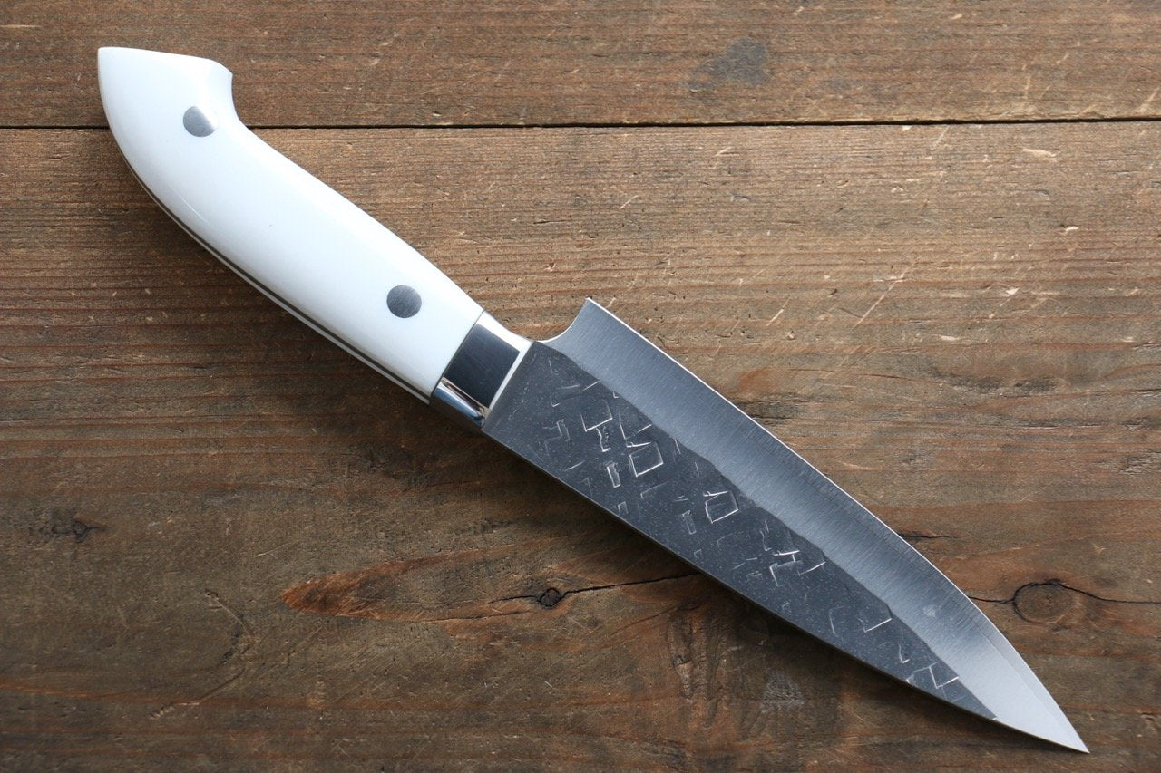 Takeshi Saji SRS13 Hammered Petty Japanese Chef Knife 130mm with White Stone Handle - Japanny - Best Japanese Knife