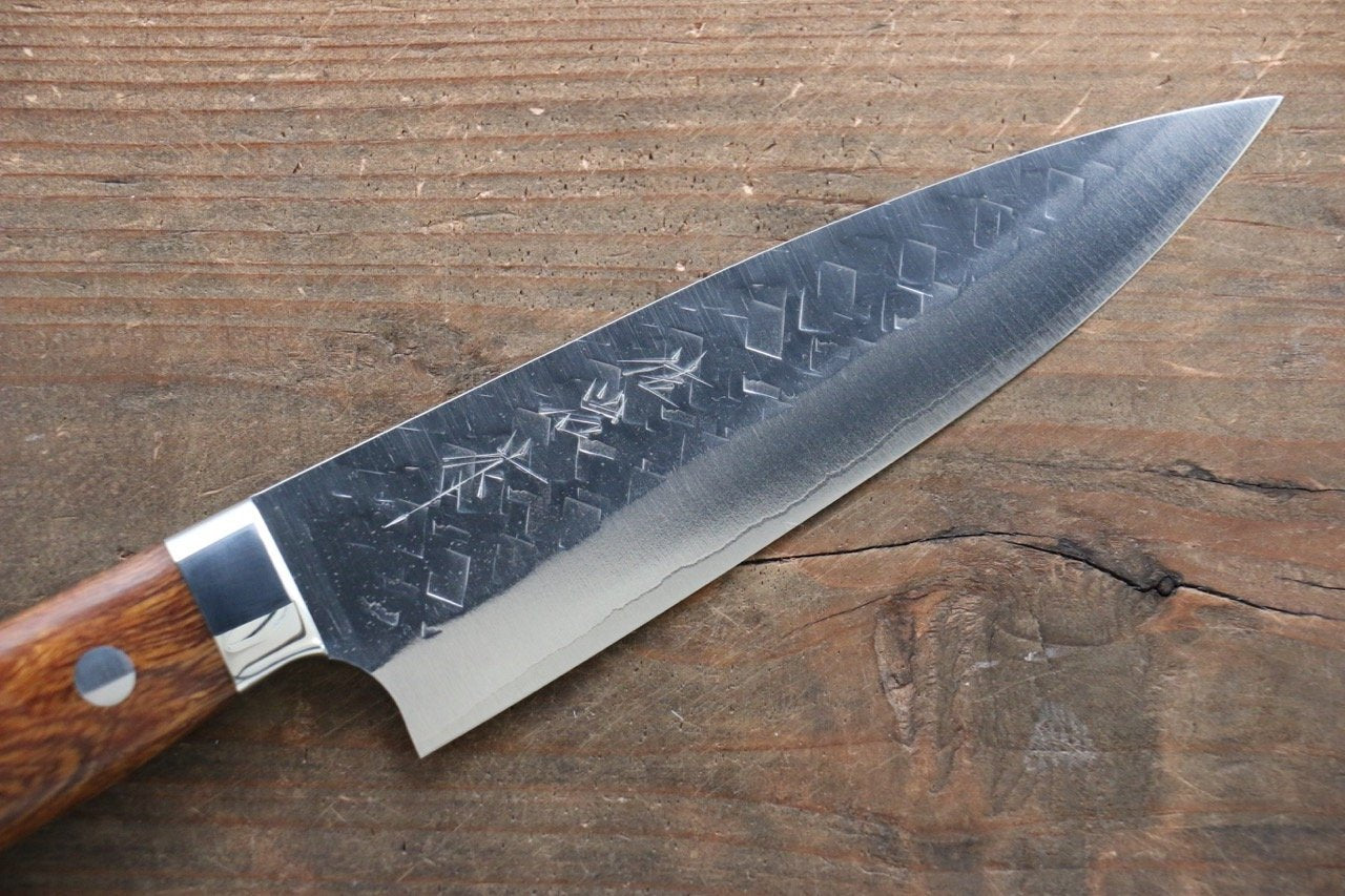 Takeshi Saji SRS13 Hammered Petty Japanese Chef Knife 130mm with Iron Wood Handle - Japanny - Best Japanese Knife