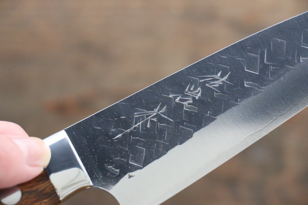 Takeshi Saji SRS13 Hammered Petty Japanese Chef Knife 130mm with Iron Wood Handle - Japanny - Best Japanese Knife