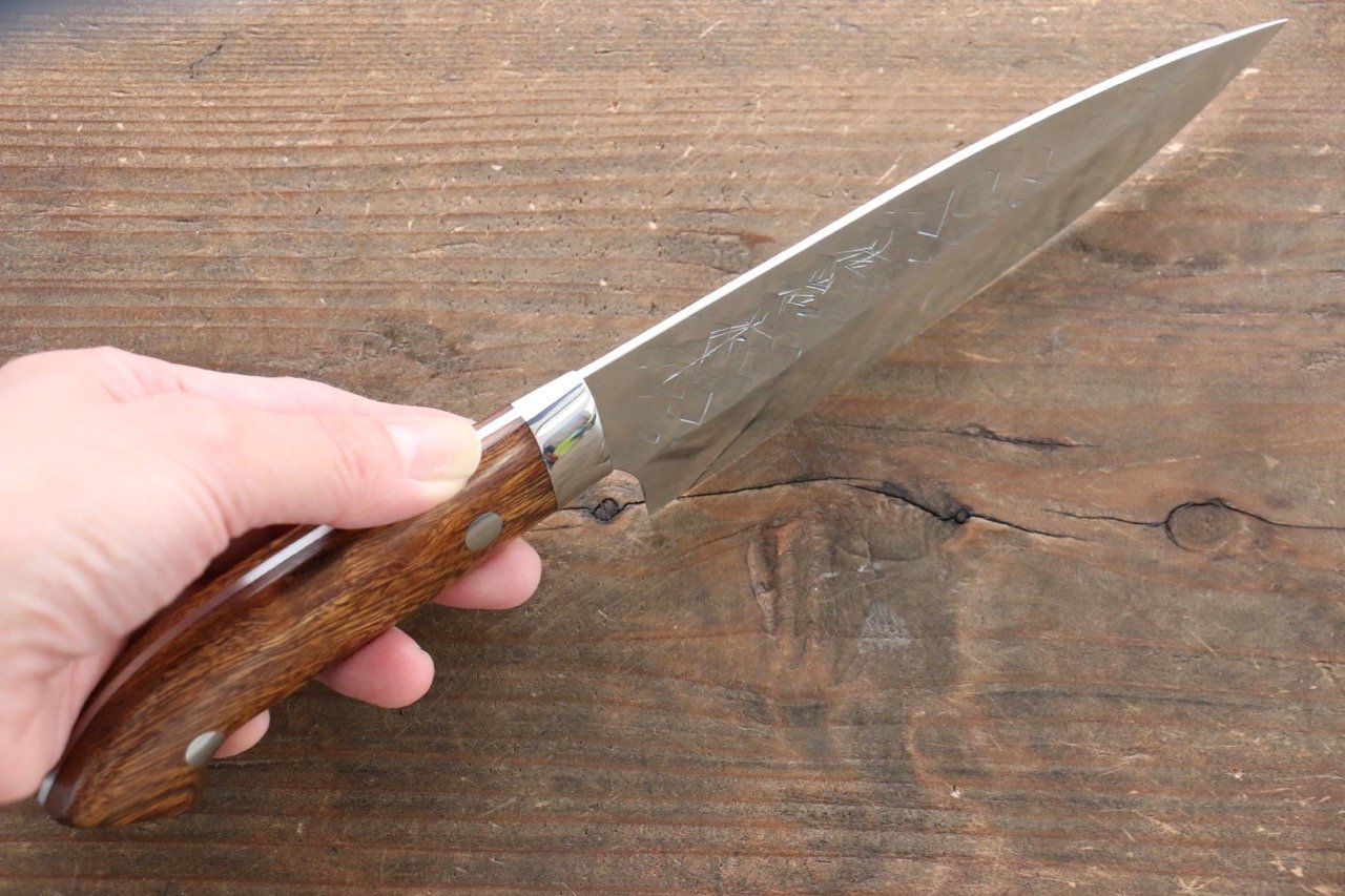 Takeshi Saji SRS13 Hammered Petty Japanese Chef Knife 130mm with Iron Wood Handle - Japanny - Best Japanese Knife