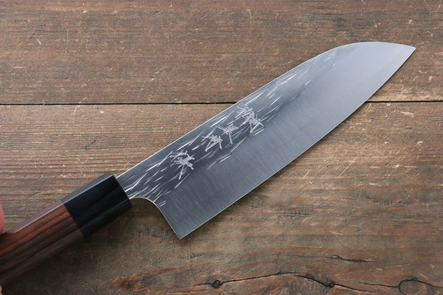 Yu Kurosaki Juhyo R2/SG2 Hammered Santoku Japanese Knife 165mm with Shitan (ferrule: Black Pakka wood) Handle - Japanny - Best Japanese Knife